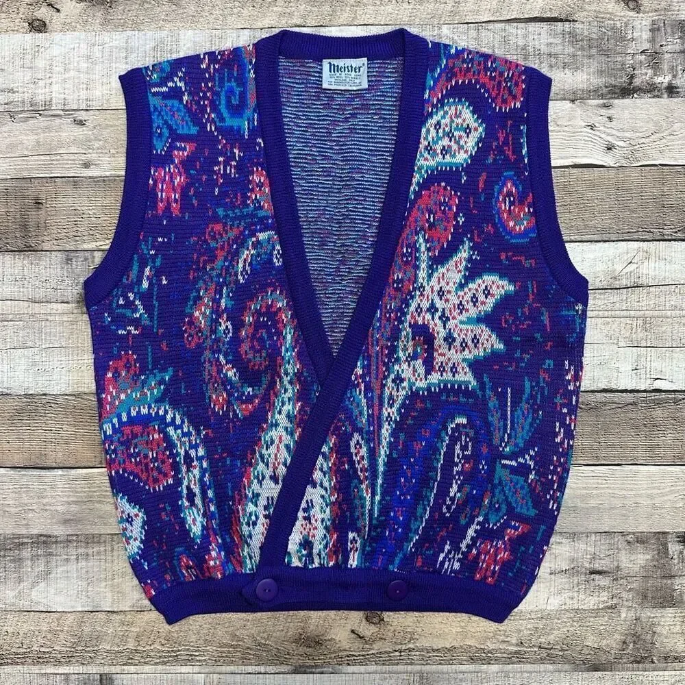 NWOT Vintage Meister 80s Retro Holiday Christmas Wool Acrylic Vest | Large